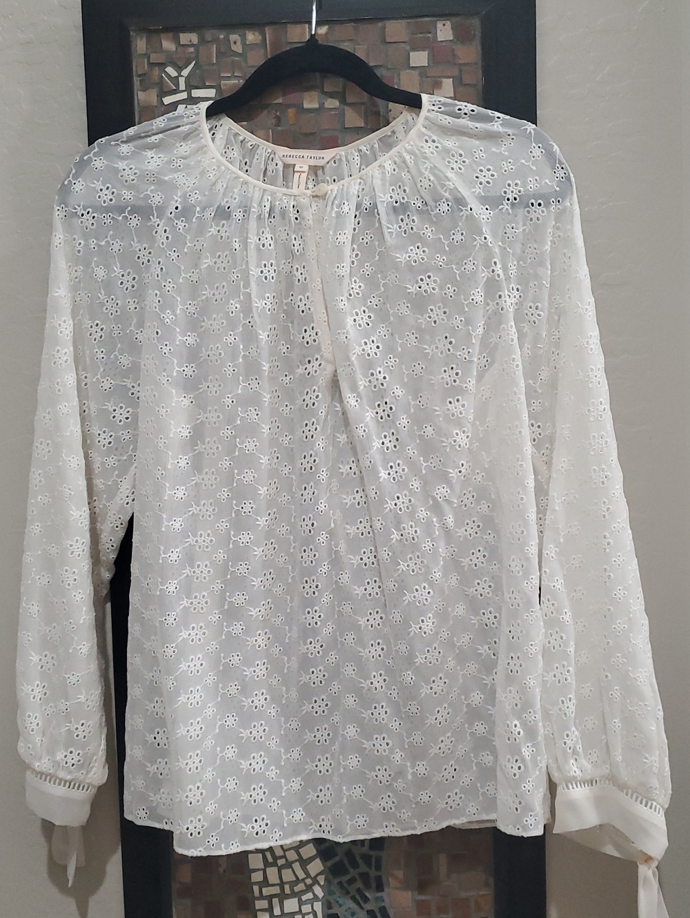 Rebecca Taylor White Floral Eyelet Long-Sleeve Blouse